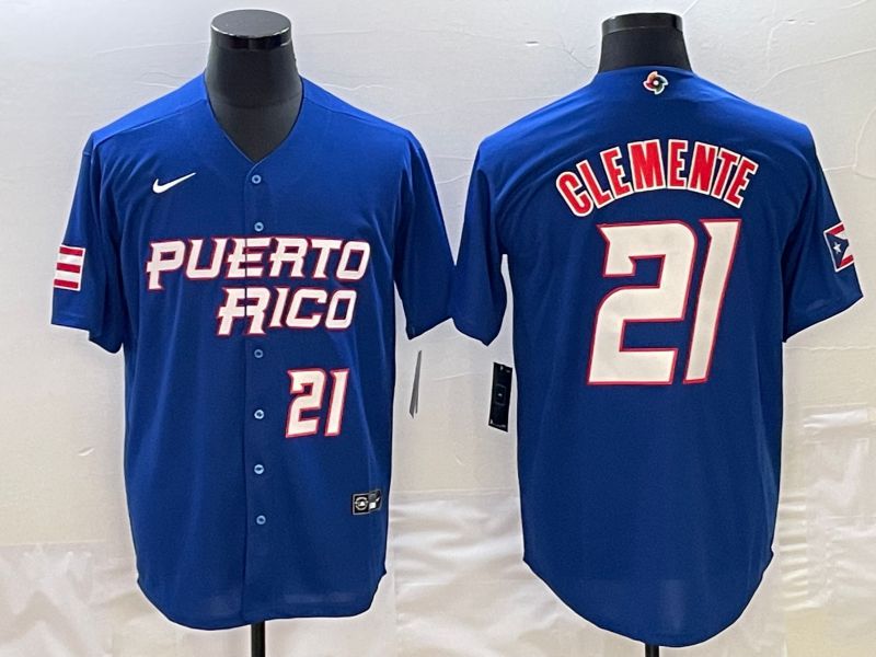 Men 2023 World Cub Puerto Rico #21 Clemente Blue Nike MLB Jersey4->more jerseys->MLB Jersey